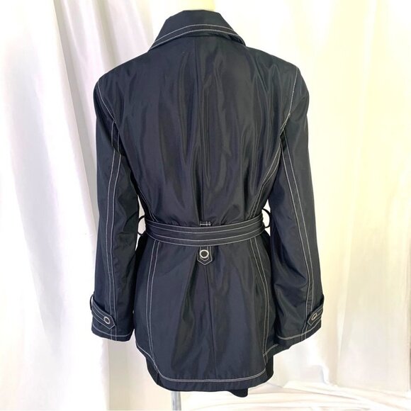 JONES NEW YORK BLUE COAT NAUTICAL TRENCH COAT  BELT CONTRASTING STITCHES LARGE - Picture 4 of 10